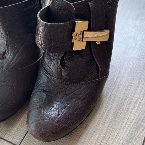 Fabi Dark Brown Leather Heeled Mary Jane with Gold Accent - Picture 2 of 10